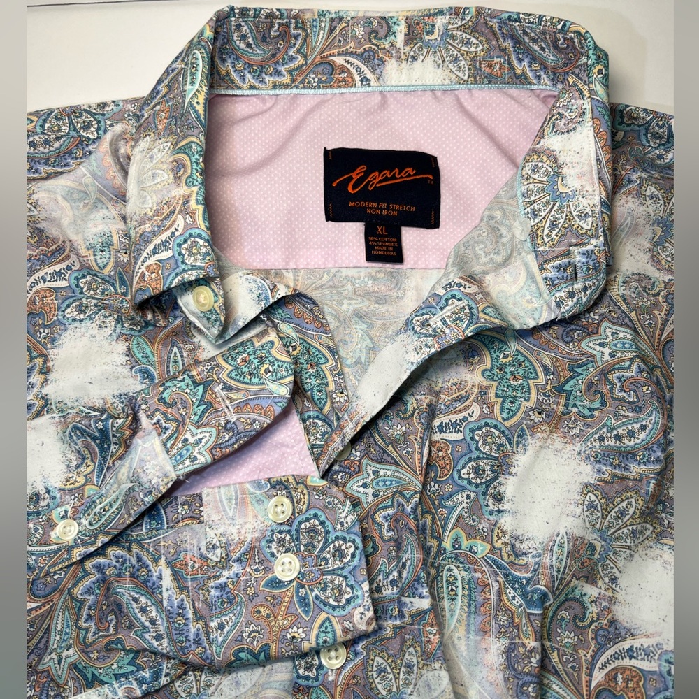 Egara NON-IRON Button Up Long Sleeve Shirt Mens XL Modern Fit Stretch Pattern